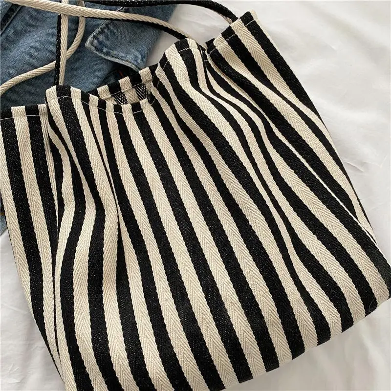 Roomy Striped Bucket Bag