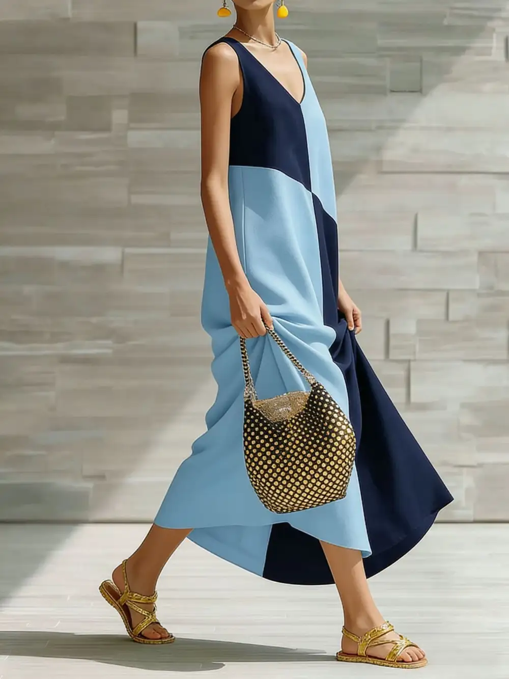 Patchwork Sleeveless Maxi Dress
