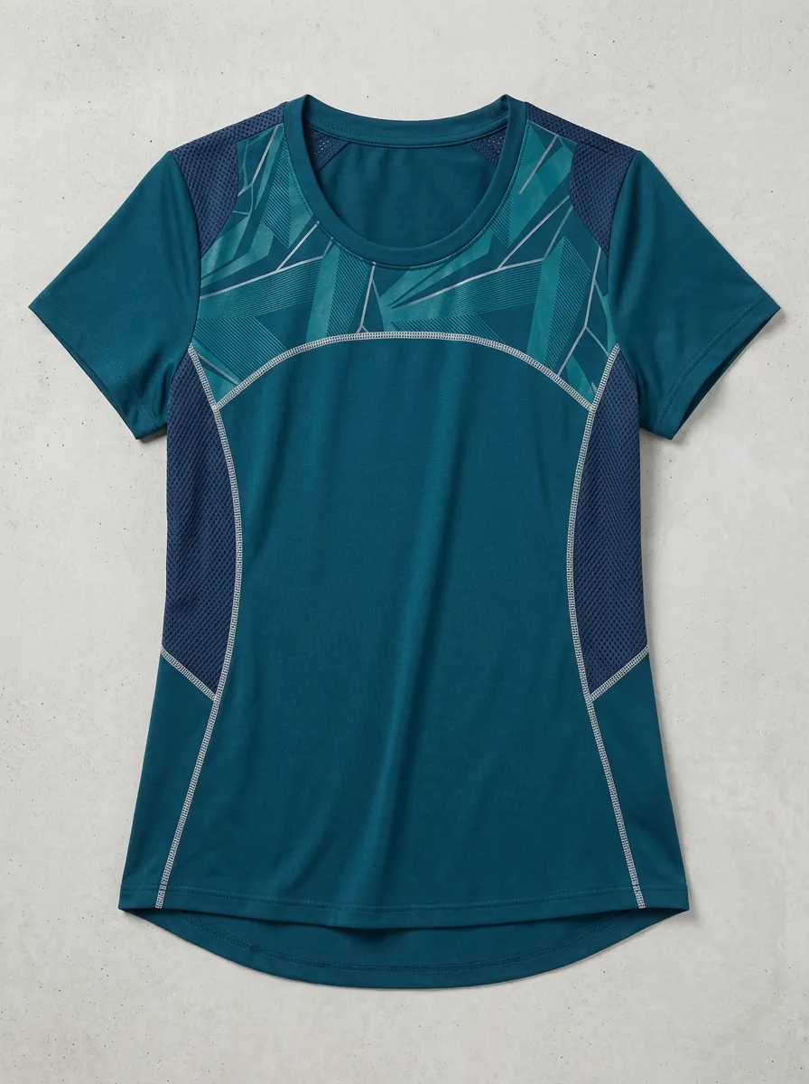 Women's Studio Athletic Fitness Geometric Pattern Printed T-shirt