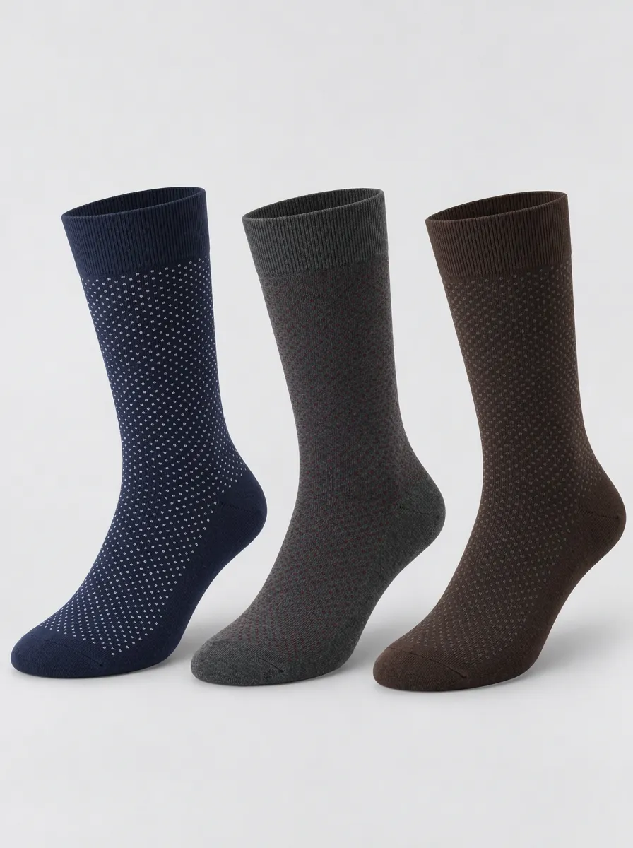 Men's Navy Polka Dot Ribbed Crew Socks 3-Pack