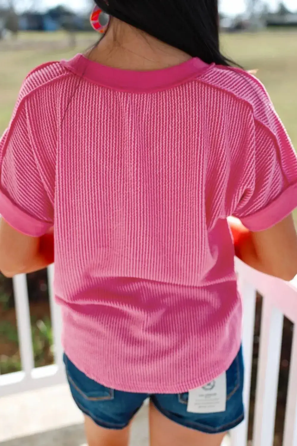 Solid V-Neck Short Sleeve Top
