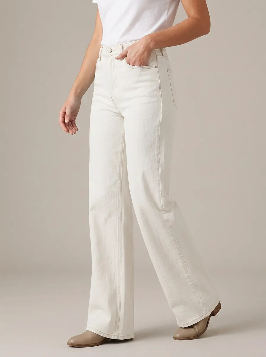 Casual-Refined High-Rise Wide-Leg Washed Denim Jeans