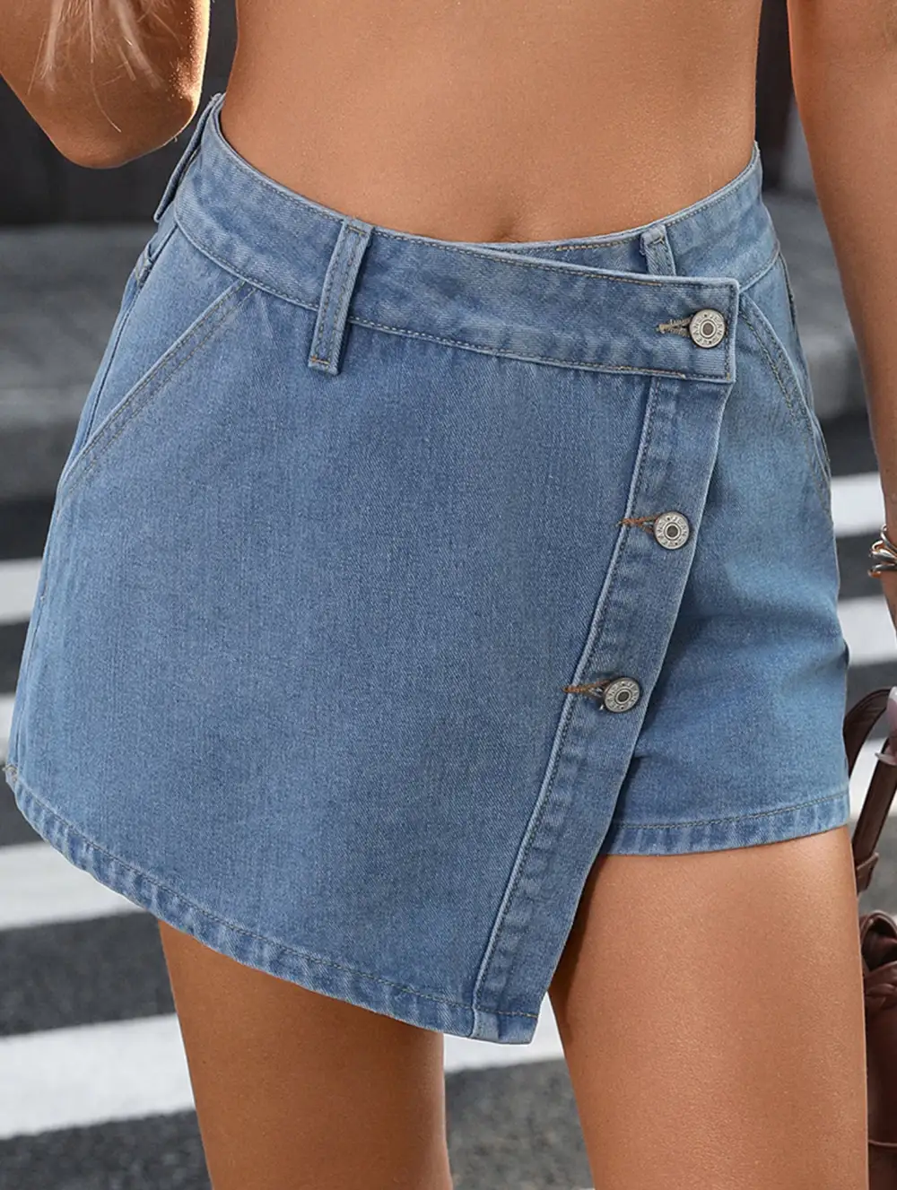 Irregular Button Denim Skort Skirt