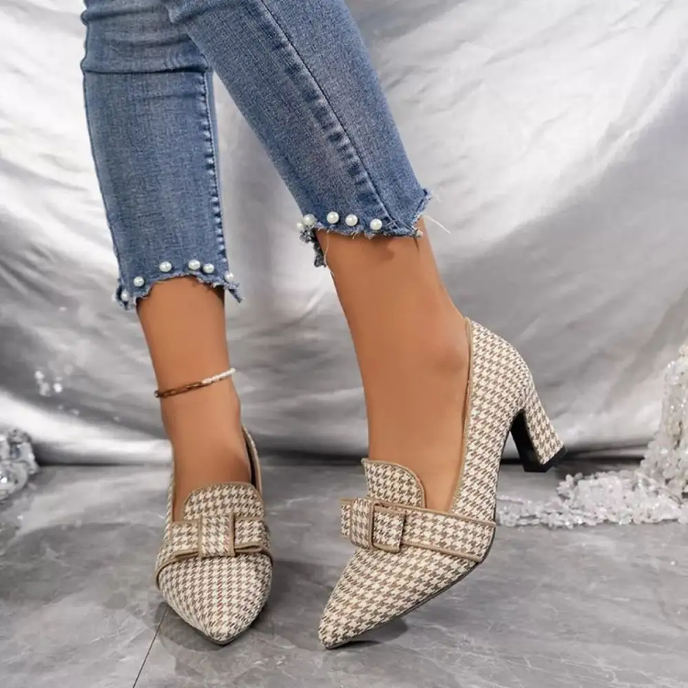 Pointed Toe Block Heel Pumps