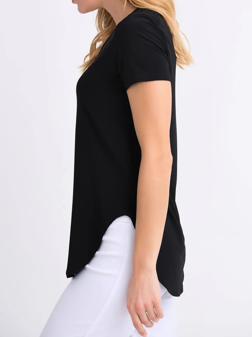 Navy Blue Curved - Hem Short - Sleeve Top