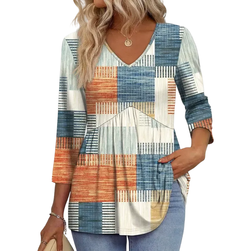 Women's three-quarter sleeve V-neck babydoll top