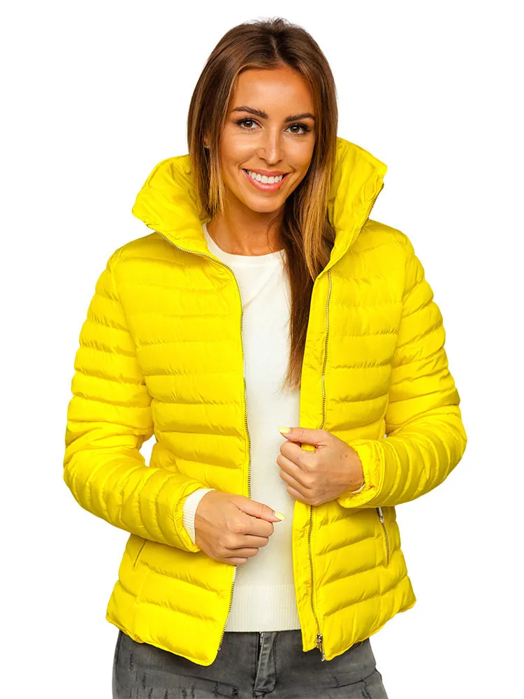 Women's Yellow Quilted Winter Jacket Without Hood
