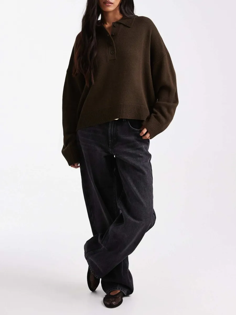 Collared Button-Knit Sweater