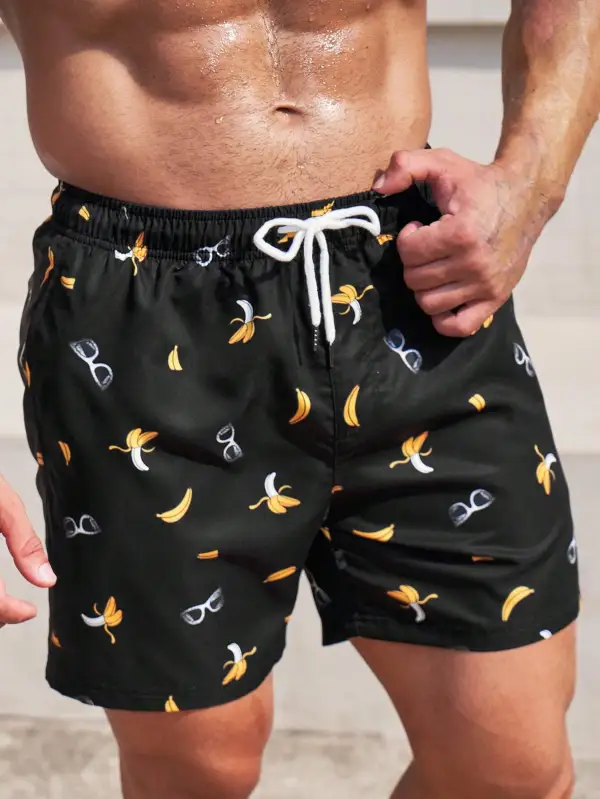 Men's Coastal Banana Print Swim Trunks