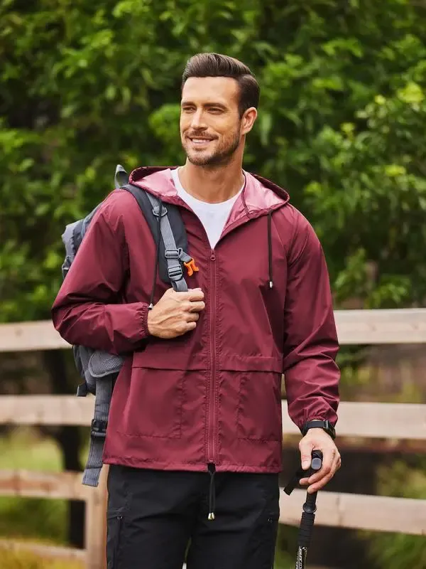 Men's Packable Jacket Outdoor Waterproof Hooded Lightweight Classic Cycling Raincoat
