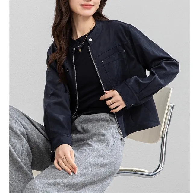 Relaxed Suede Casual Outerwear Jacket