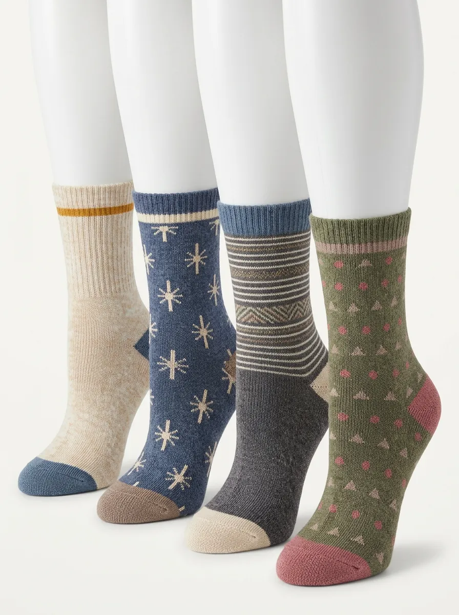 Vintage Inspired Geometric Four-Pair Casual Socks