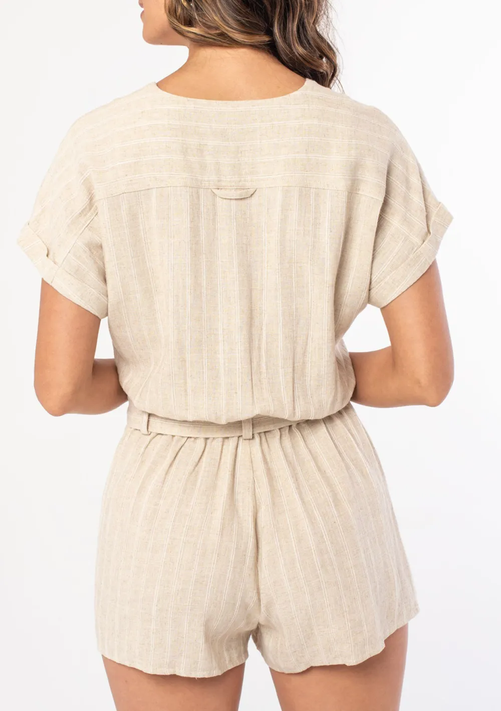 Striped V-Neck Short Sleeve Romper