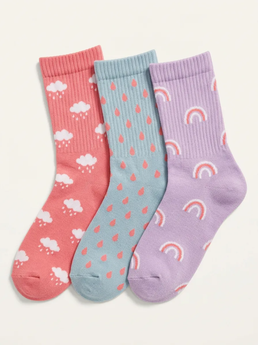 Cloud Rainbow Raindrop Three Pair Sock Set