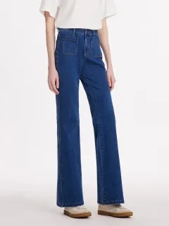 Denim Flared Women Jeans With Patch Pockets