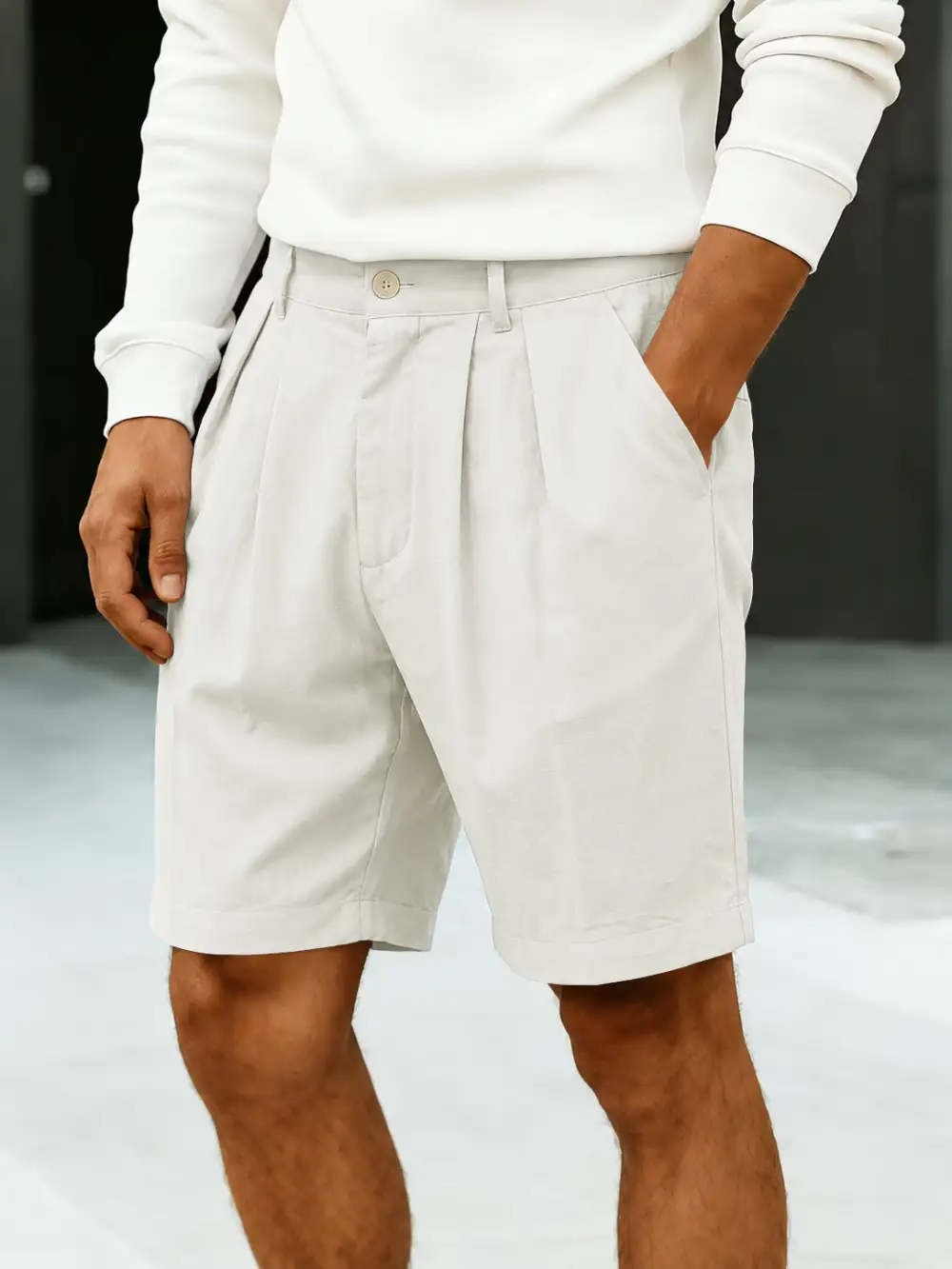 Men's High Rise Pleated Chino Shorts