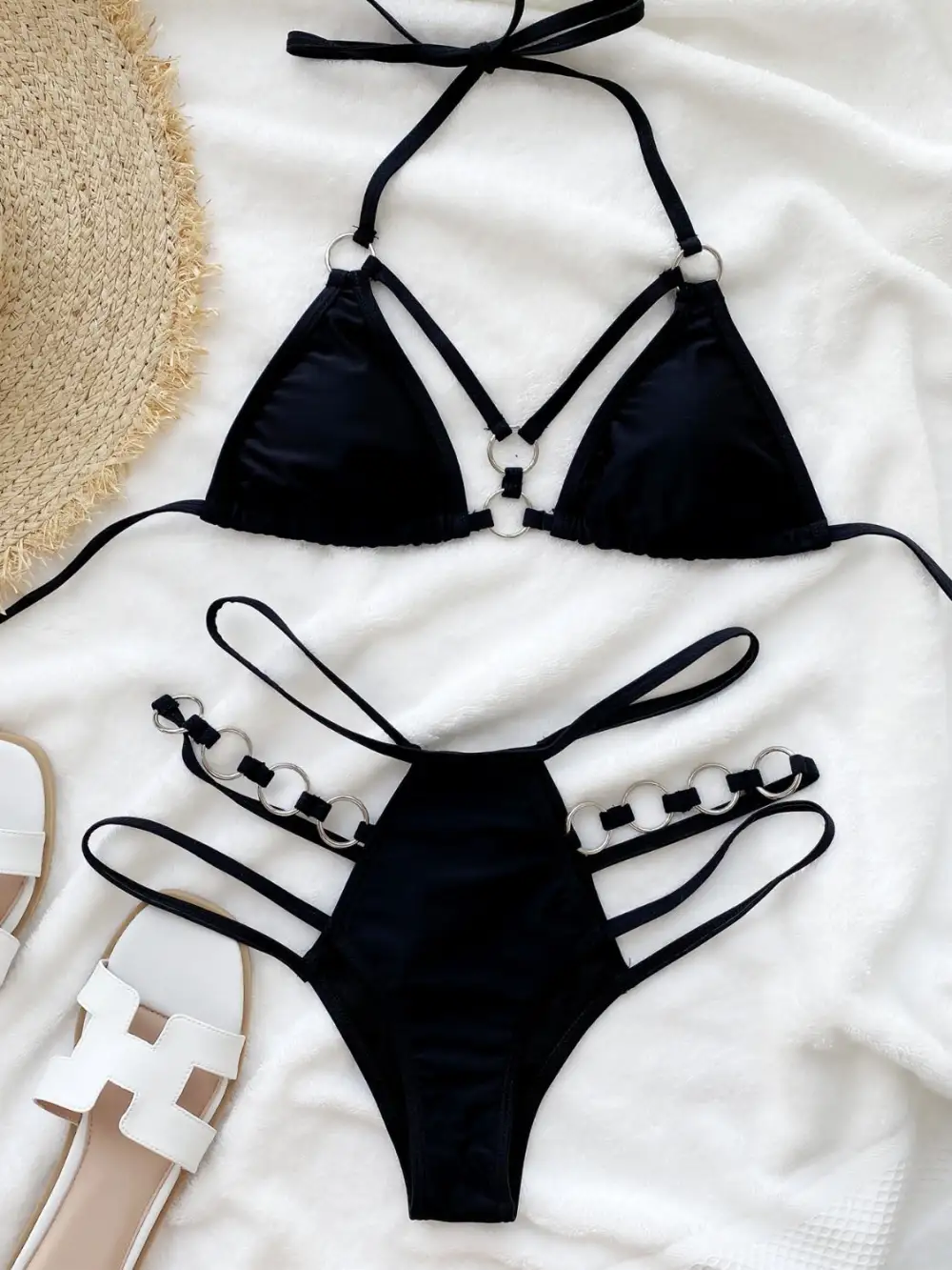 Panel Detail Halter Neck Coordinated Swim Set