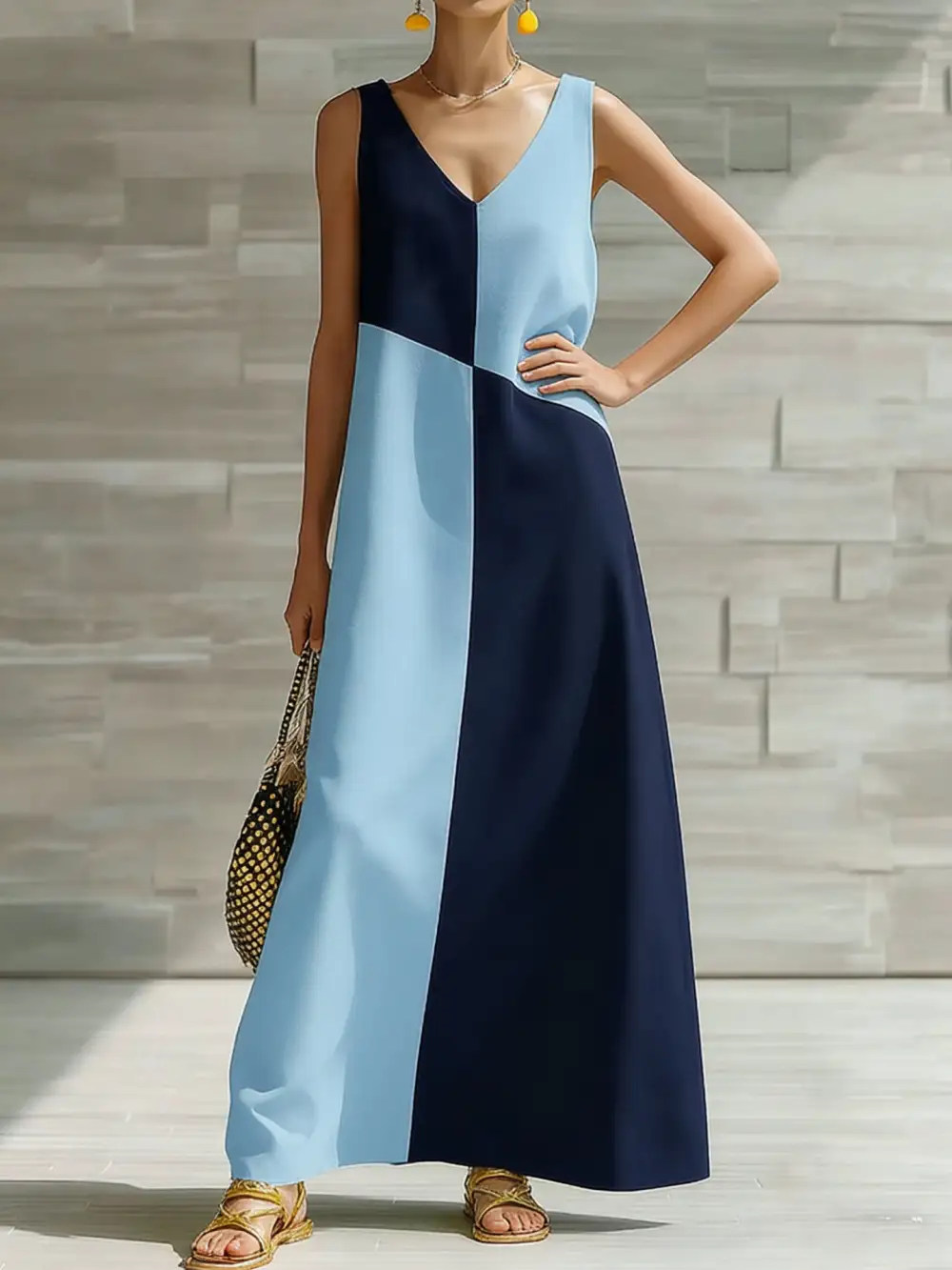 Patchwork Sleeveless Maxi Dress