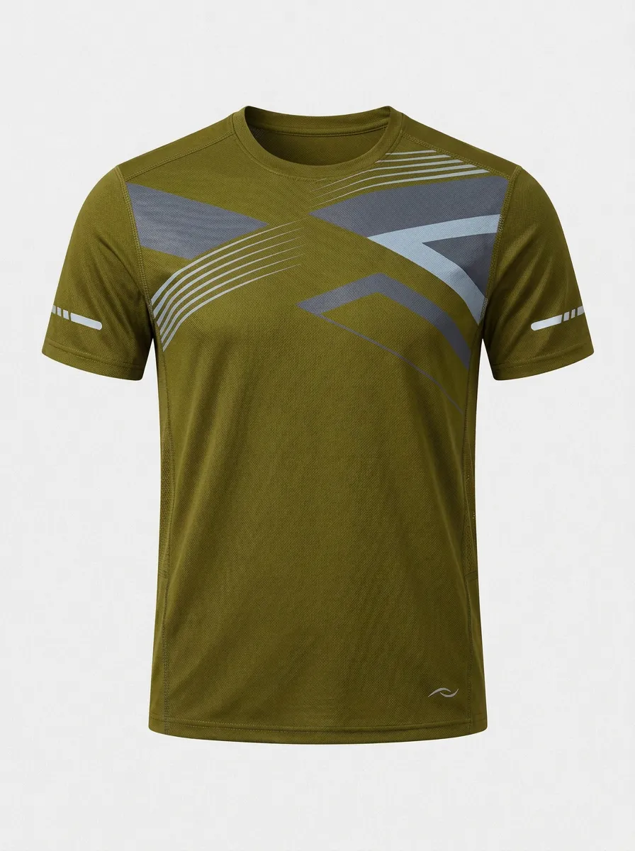 Men's Geometric Graphic Reflective Strip Quick-Dry Running T-Shirt