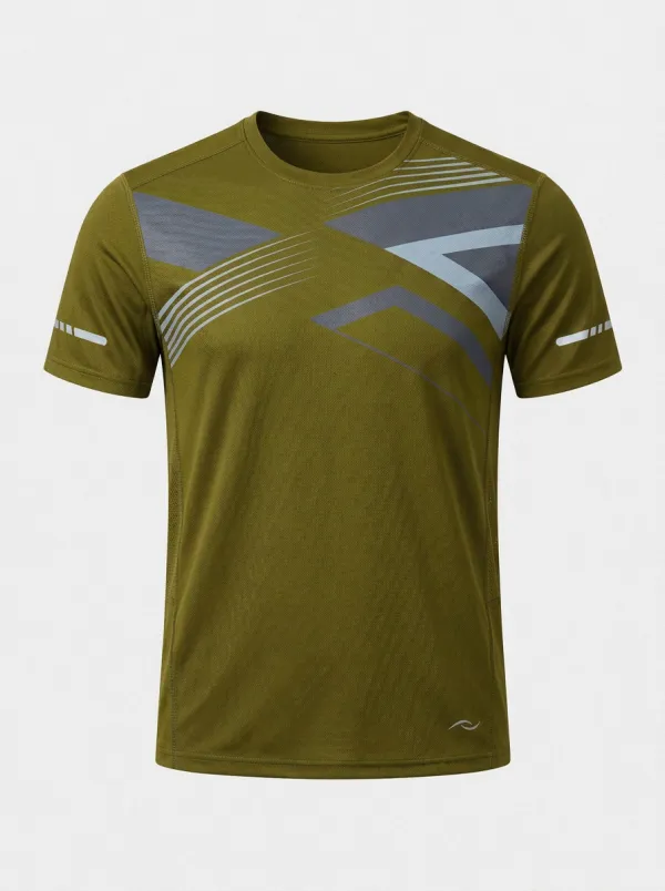 Men's Geometric Graphic Reflective Strip Quick-Dry Running T-Shirt