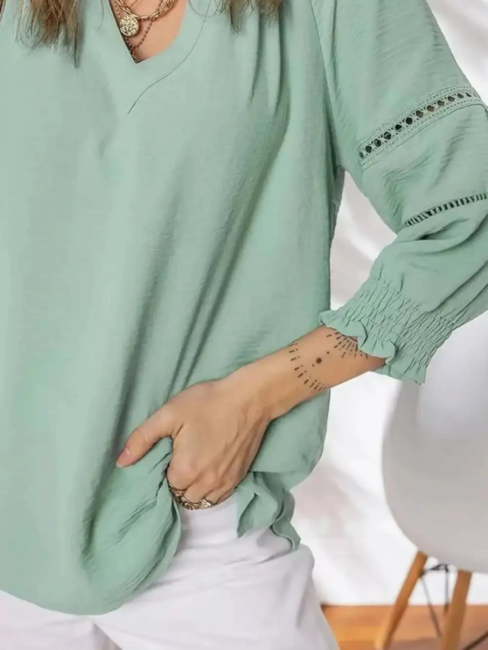 Smocked Long Sleeve Blouse