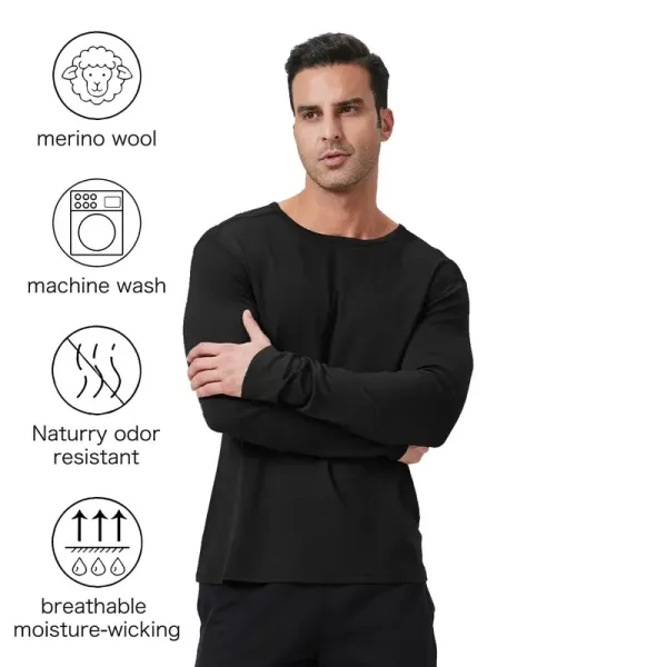 Men's Merino Wool Quick-Drying Hiking Warm Long-Sleeved Underwear Sports ski Base Layer top