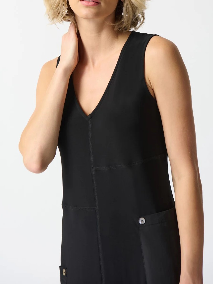 Black Sleeveless V - Neck Shift Dress