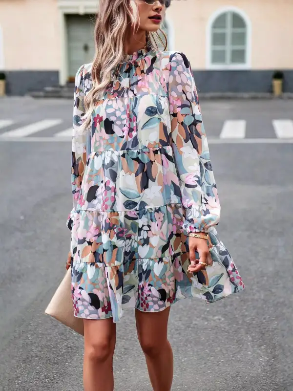 Wearable Cut Printed Long Sleeve Mini Dress
