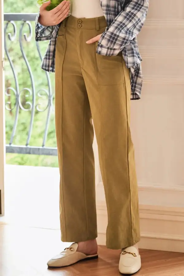 Layered High Waist Straight Leg Pants