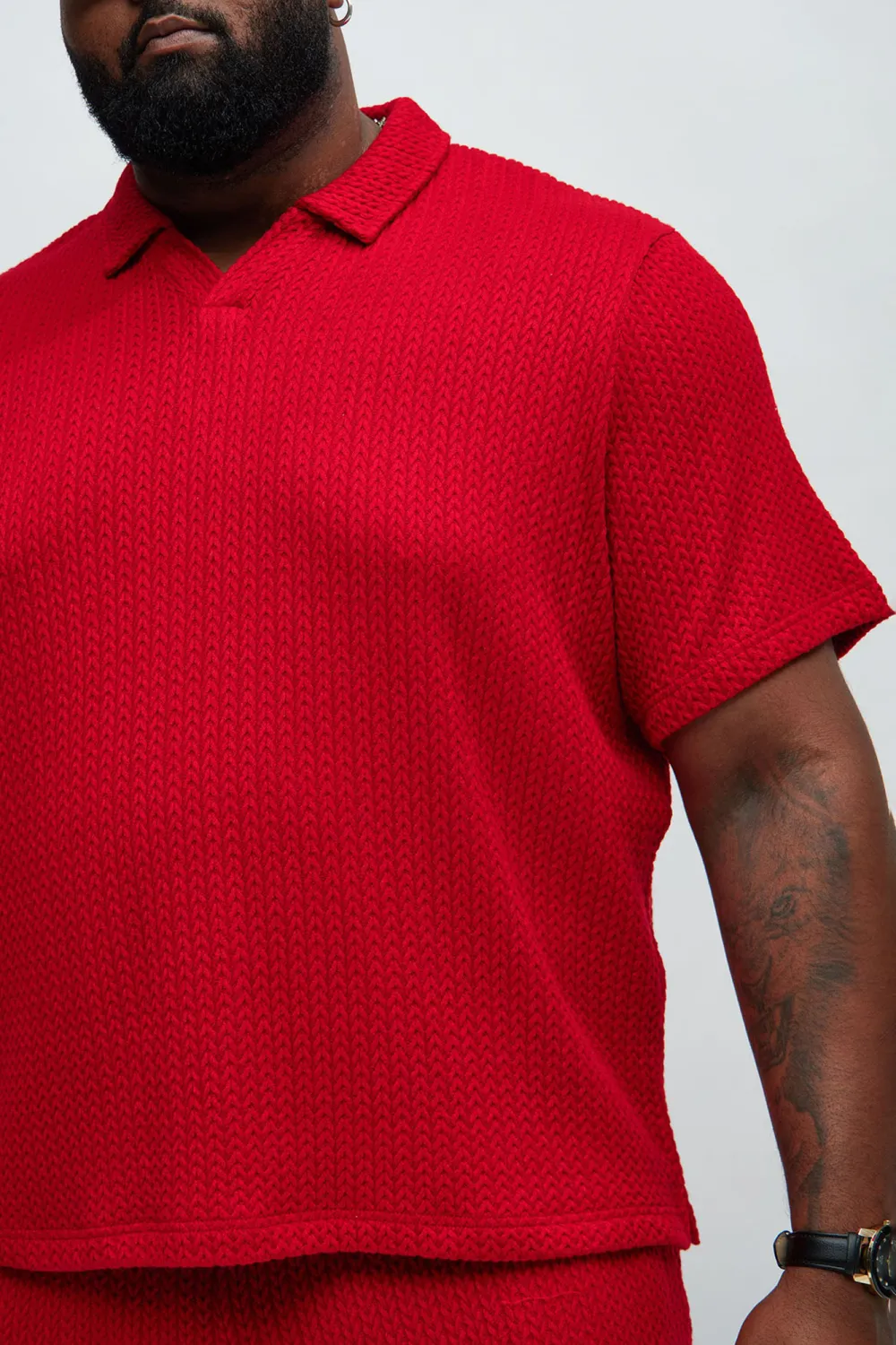 Fashion Red Textured Polo