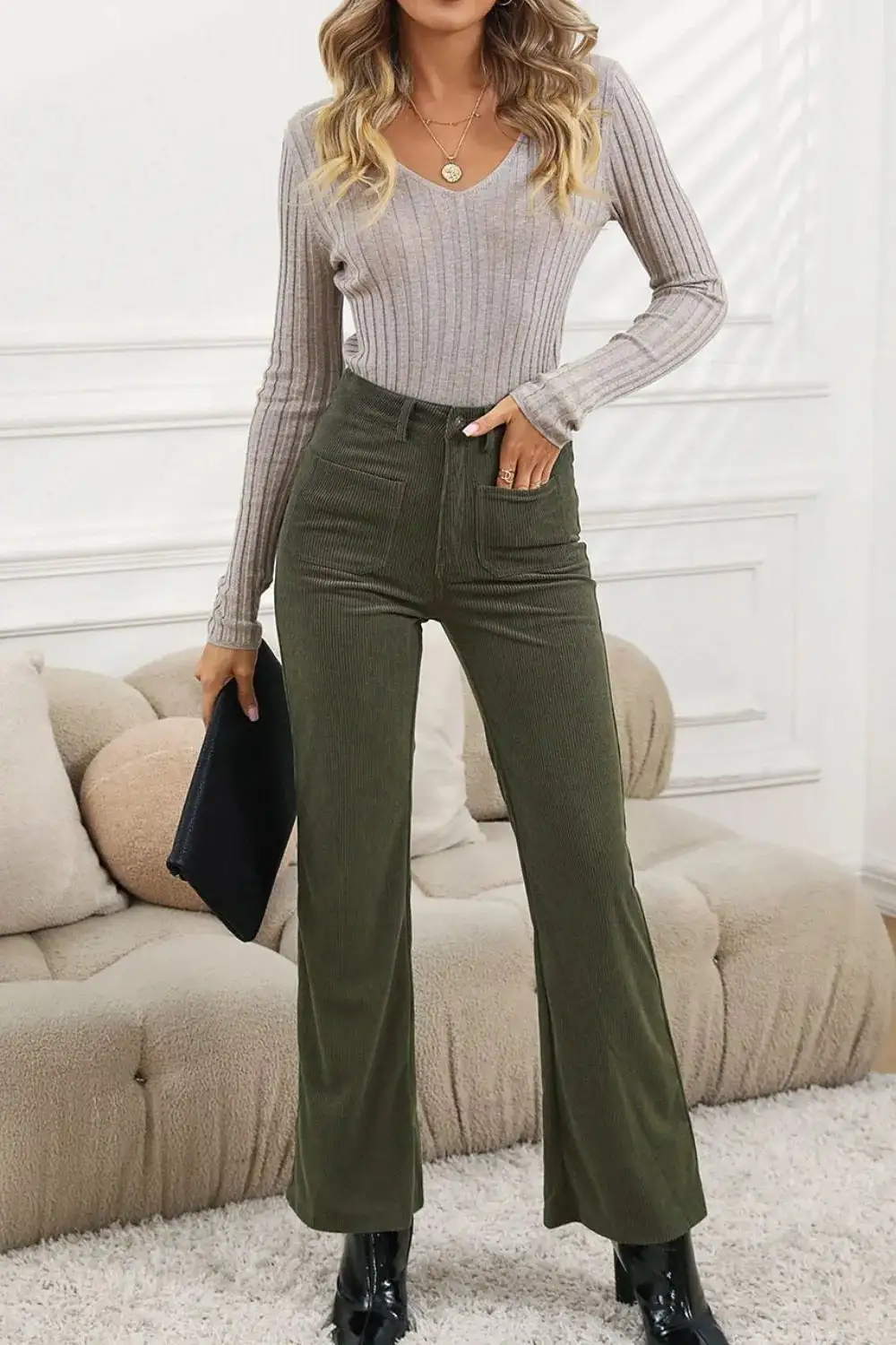 Lightweight High Waist Pocket Detail Pants