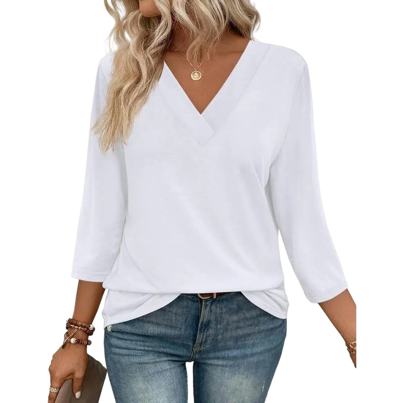 3/4 Length Sleeve Women's Tops V Neck Casual Tunic Tops Basic Shirts