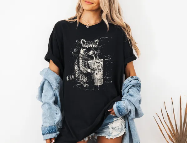 Raccoon Coffee Graphic Garment Dyed Tee