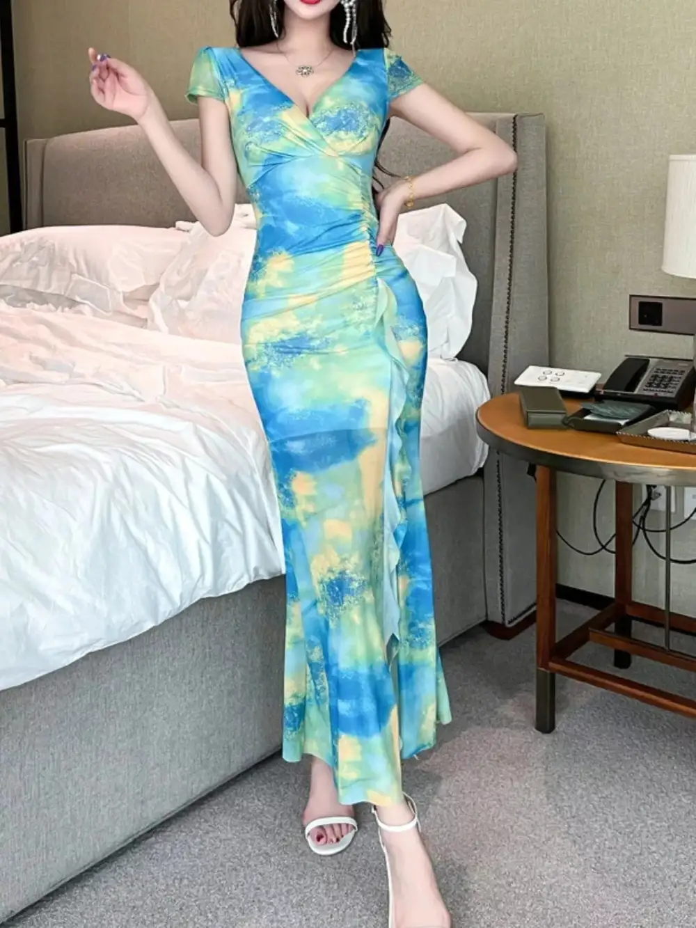 Ruffle Slit Dress Casual