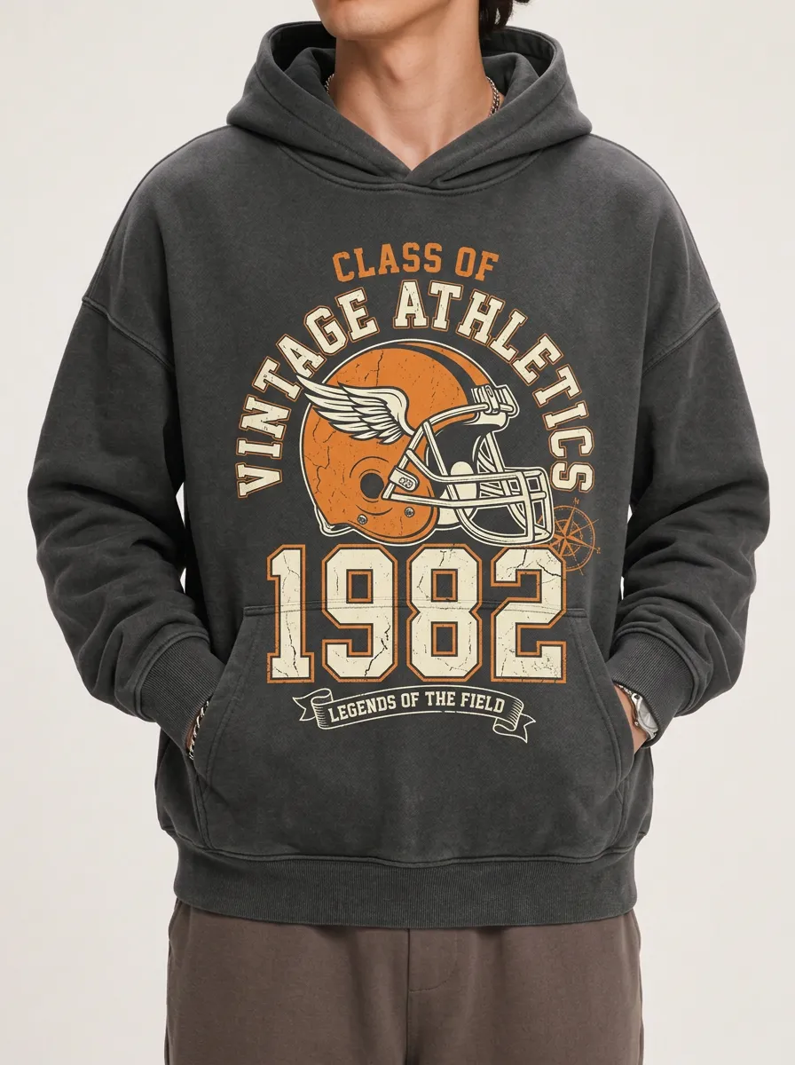 Men's Vintage Athletics 1982 Football Helmet Printed Hoodie