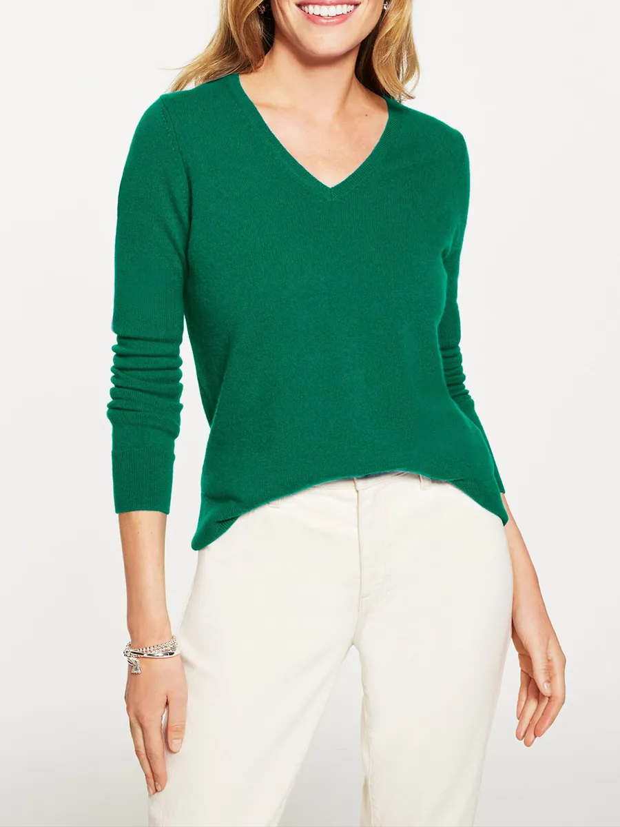 Lady'S Exquisite And Elegant V-Neck Cashmere Knitted Sweater