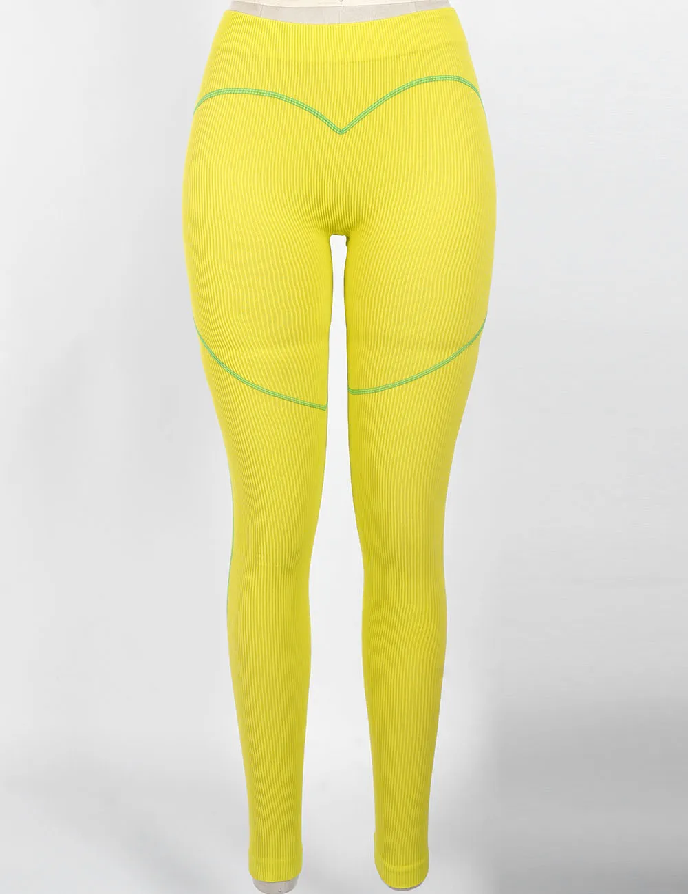 Ribbed Color Block Elastic Waist Yoga Pants