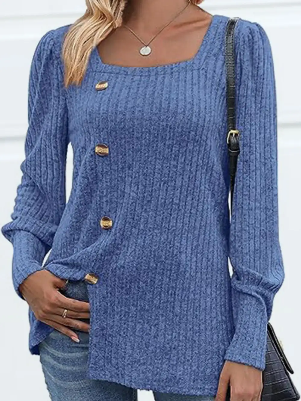 Button Front Square Neck Blouse