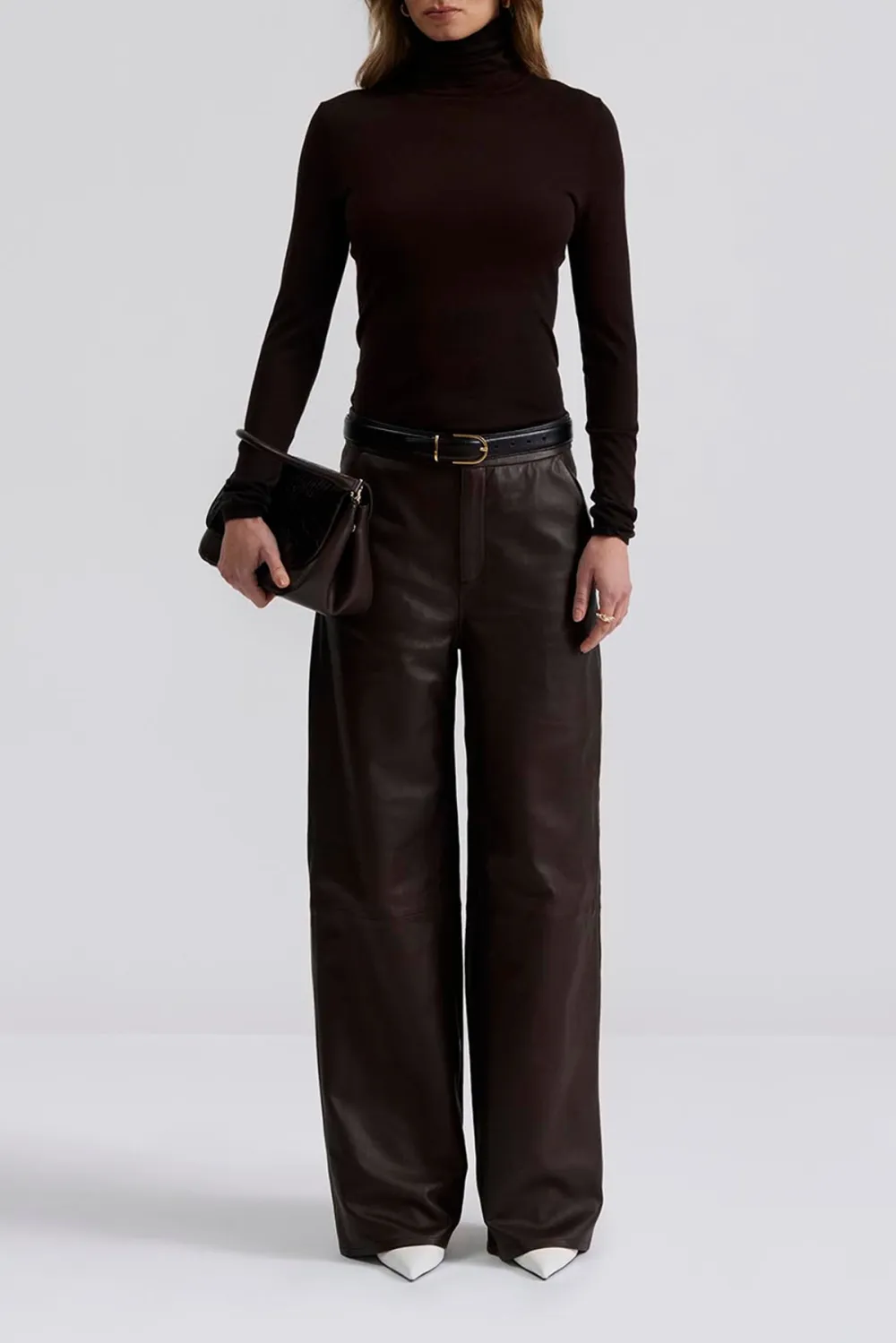 High Rise Wide Leg Leather Trousers