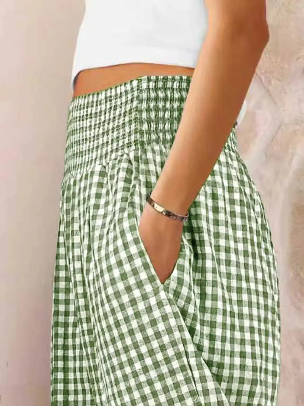 Sequin Gingham High Rise Wide Leg Pants