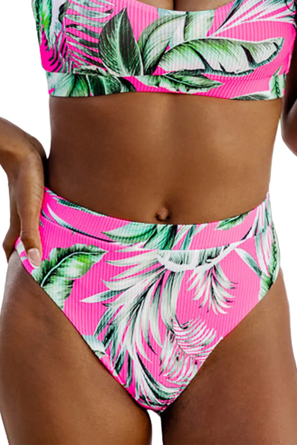 Tropical Print Textured Bottoms Bikini Bottom Pants