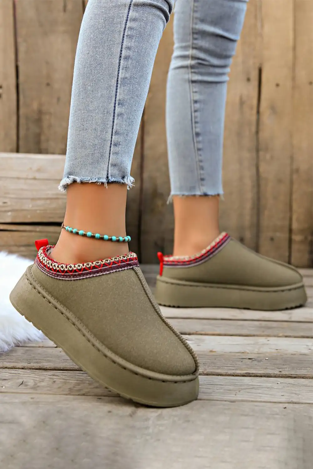 Printed Suede Plush Lined Snow Boots