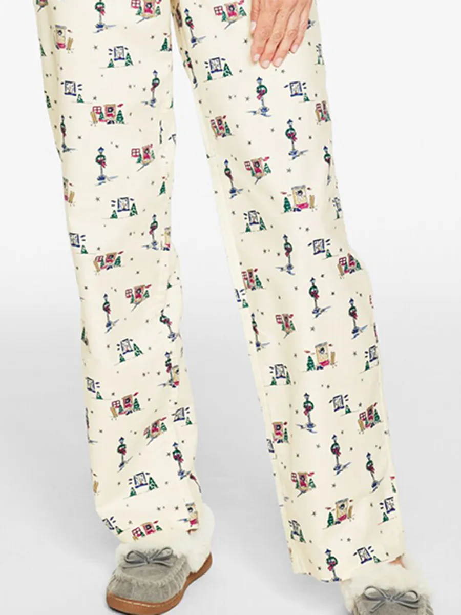 Women'S Stylish Dark Green Contrast Christmas Print Loungewear Set