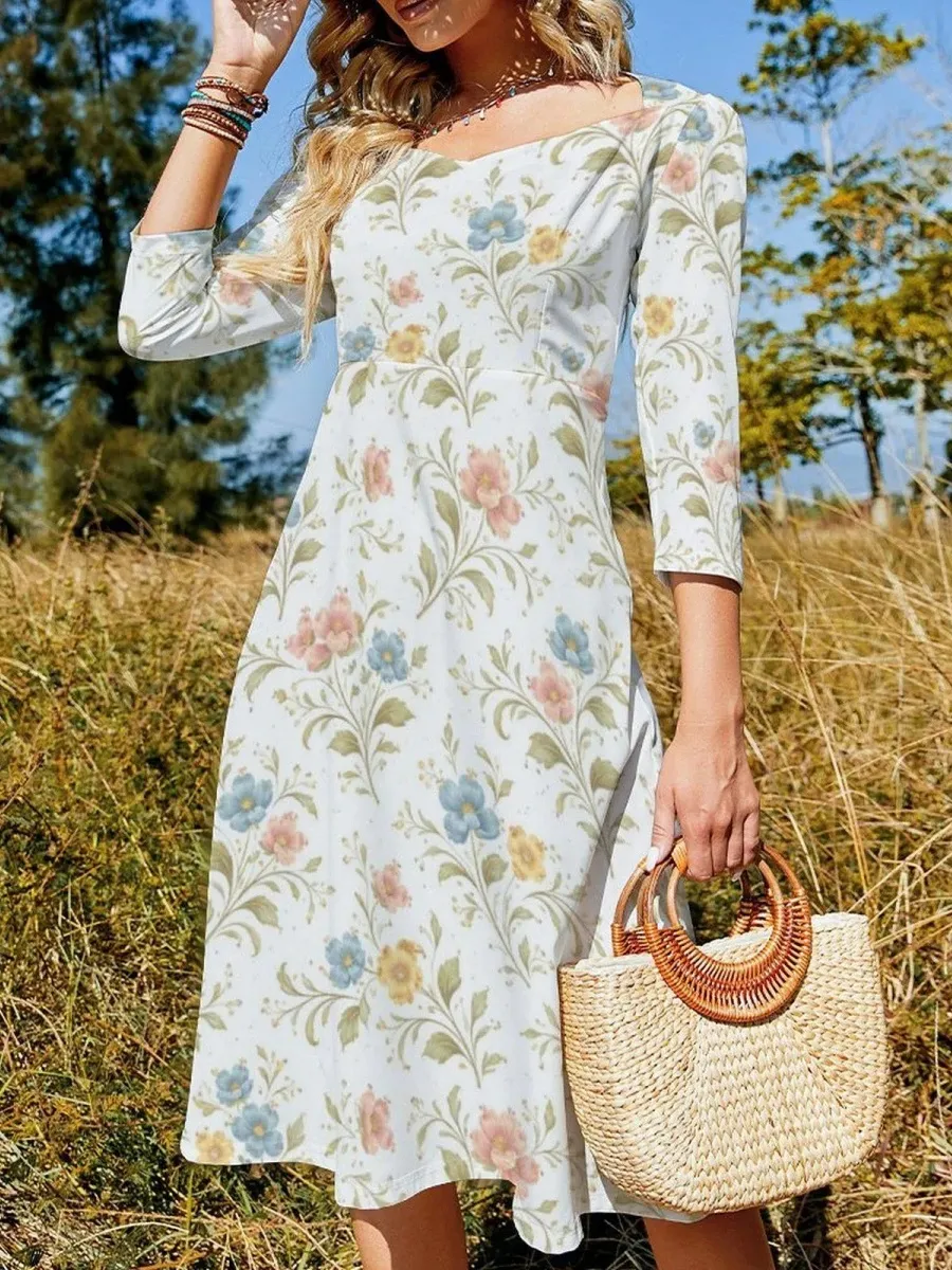 Floral Design Long Sleeve Dress