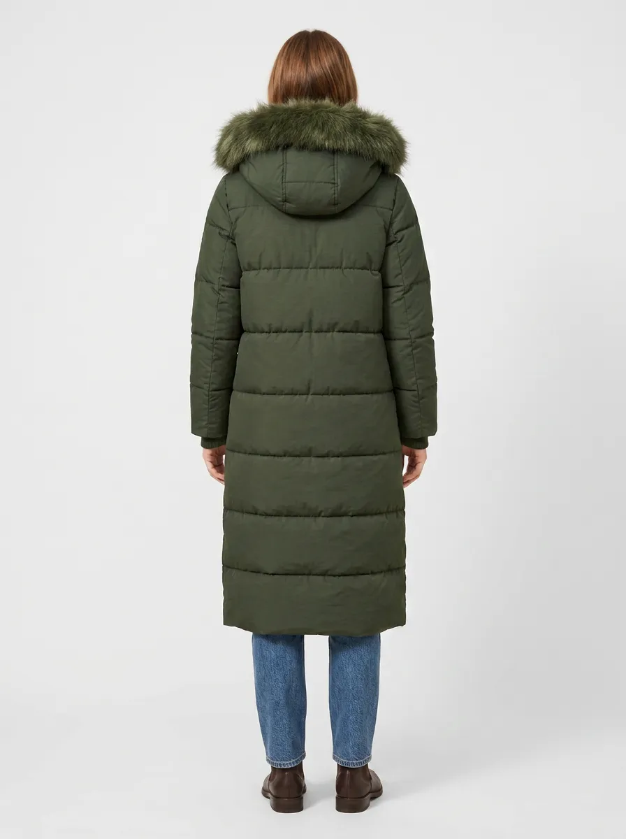 Leisure Faux-Fur Puffer Long Hooded Coat
