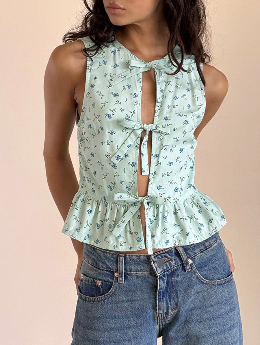 Tie Front Top In Pretty Petal Green