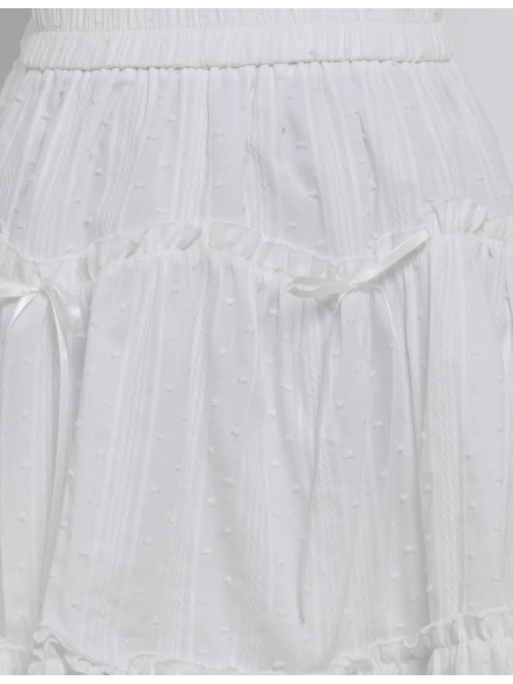 Swiss Dot Bow Ruffle Trim Elastic Waist Mini Skirt