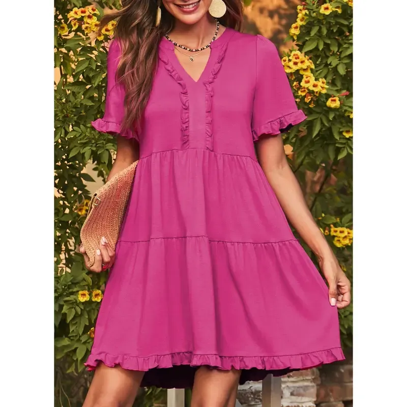 Women's V-neck Ruffle Dress