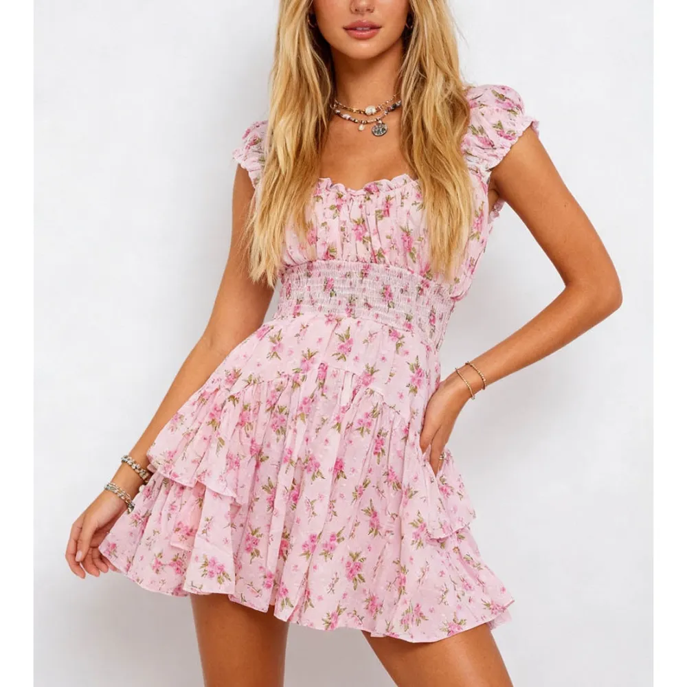 Ruffle Smocked Waist Square Neck Mini Dress