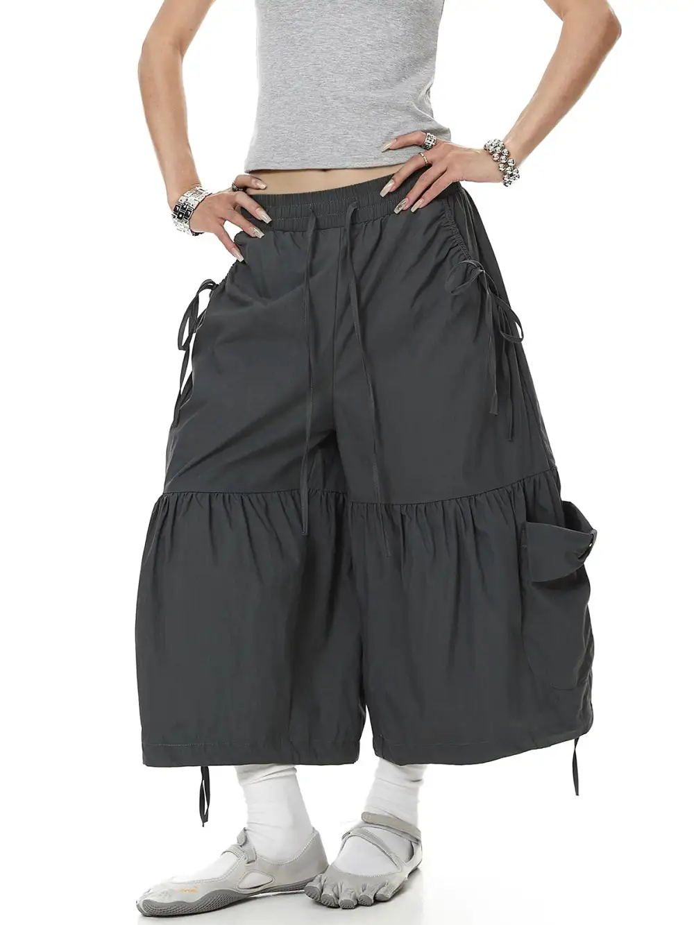Wide-Leg Bow-Detail Cargo Pants